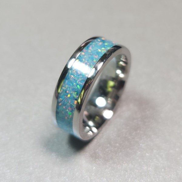 Stainless steel core with Fire Turquoise opal inlay